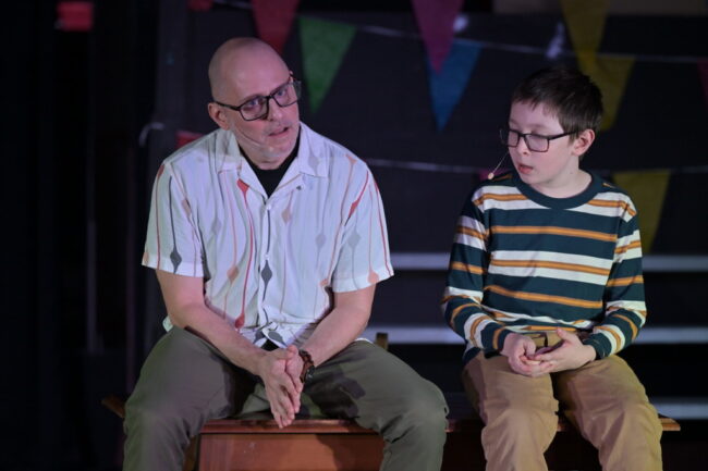 Erik Secula (left) as Mendel and Beckett McIntyre (right) as Jason in Falsettos at Small Town Stars Theatre Company 📷 Mort Shuman