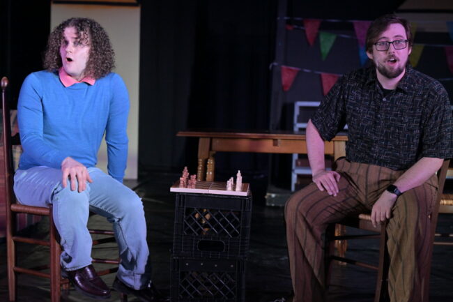 Kyle Secula (left) as Whizzer and Conor Harris (right) as Marvin in Falsettos at Small Town Stars Theatre Company 📷 Mort Shuman