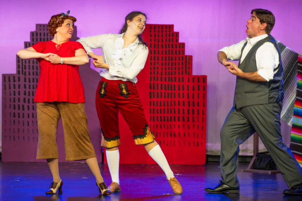 Liz Marion (left) as Rose with Alyssa Bell (center) as Louise and Bobby Mahoney (right) as Herbie in Gypsy at Scottfield Theatre Company đˇ STC