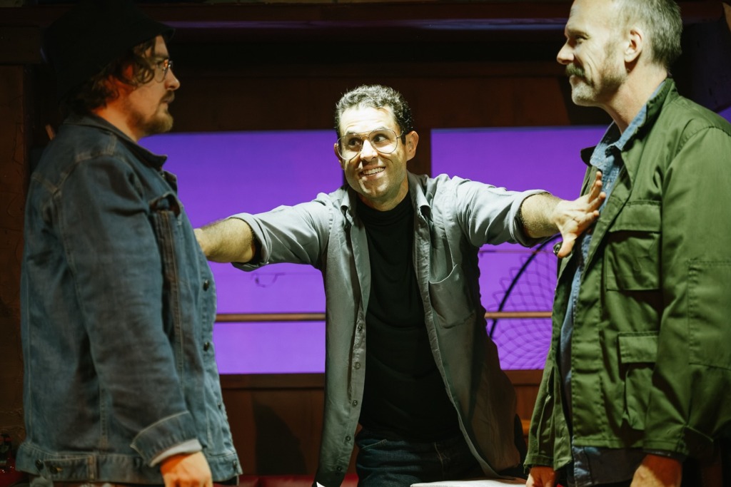 Willem Rogers (left) as Richard Dreyfuss with Steven Todd Smith (center) as Roy Scheider and Kevin Corbett (right) as Robert Shaw in The Shark Is Broken at Maryland Ensemble Theatre đ¸spencephoto