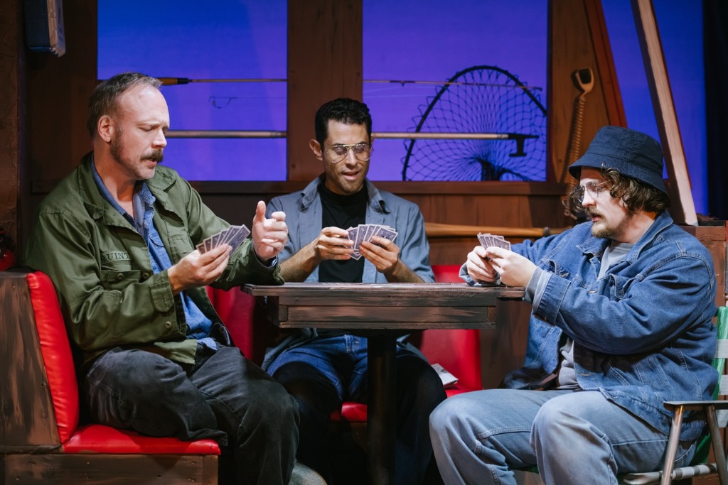 Kevin Corbett (left) as Robert Shaw with Steven Todd Smith (center) as Roy Scheider and Willem Rogers (right) as Richard Dreyfuss in The Shark Is Broken at Maryland Ensemble Theatre 📸spencephoto