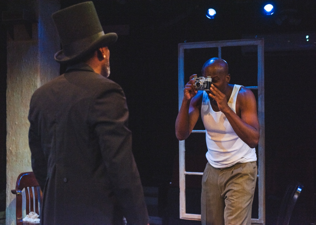 Jossan Robinson (left) as Lincoln and Aaron Watkins (right) as Booth in Topdog/Underdog at Spotlighters Theatre📷 Matthew Christopher