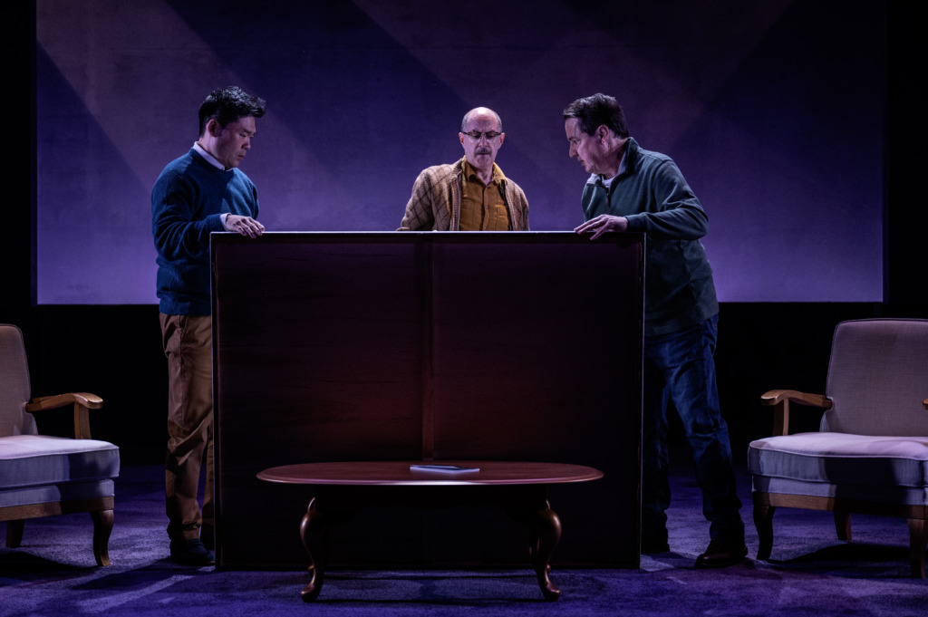 Kyle Prue (left) as Marc with Bruce Randolph Nelson (center) as Serge and Tony K. Nam (right) as Yvan in Art at Everyman Theatre 📷 Teresa Castracane Photography