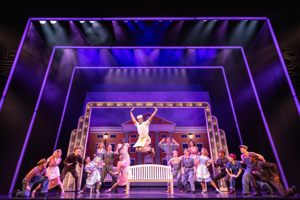 Cartreze Tucker (mid-air) as Goldie and The First National Tour of Back to the Future: The Musical 📷 Matthew Murphy