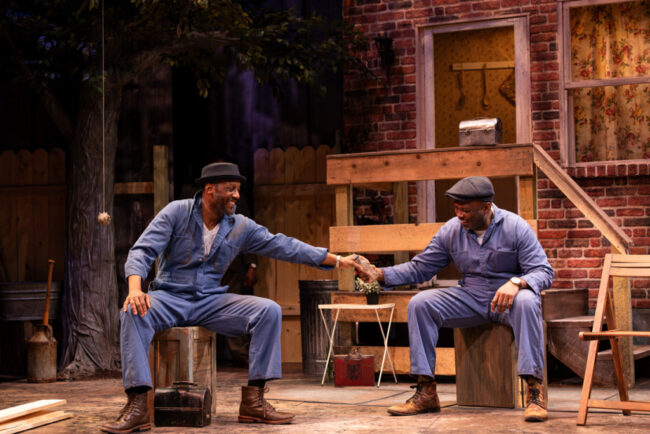 Aaron P. Watkins (left) as Bono and Dejeanette Horne (right) as Troy Maxson in Fences at Chesapeake Shakespeare Company’s Fences 📷 Kiirstn Pagan Photography
