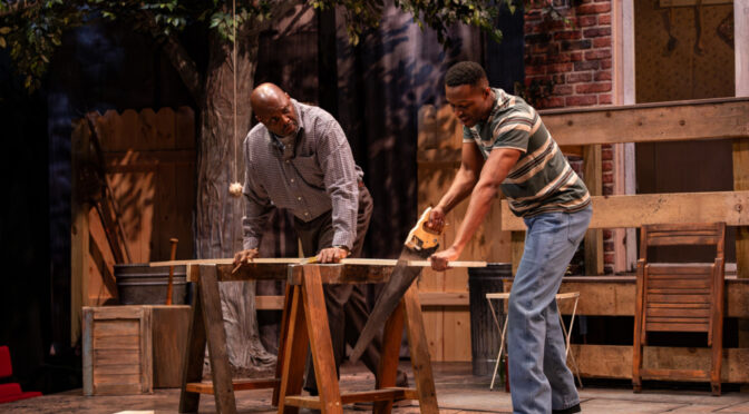 Dejeanette Horne (left) as Troy and Isaiah C. Evans (right) as Cory in Chesapeake Shakespeare Company’s Fences 📷 Kiirstn Pagan Photography