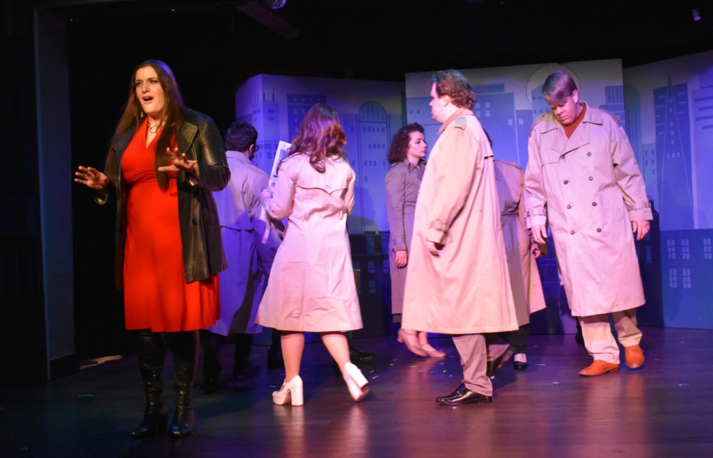 Leah Chiaverini (red dress) as Marta and the cast of Company at Damascus Theatre Company 📷 Elli Swink