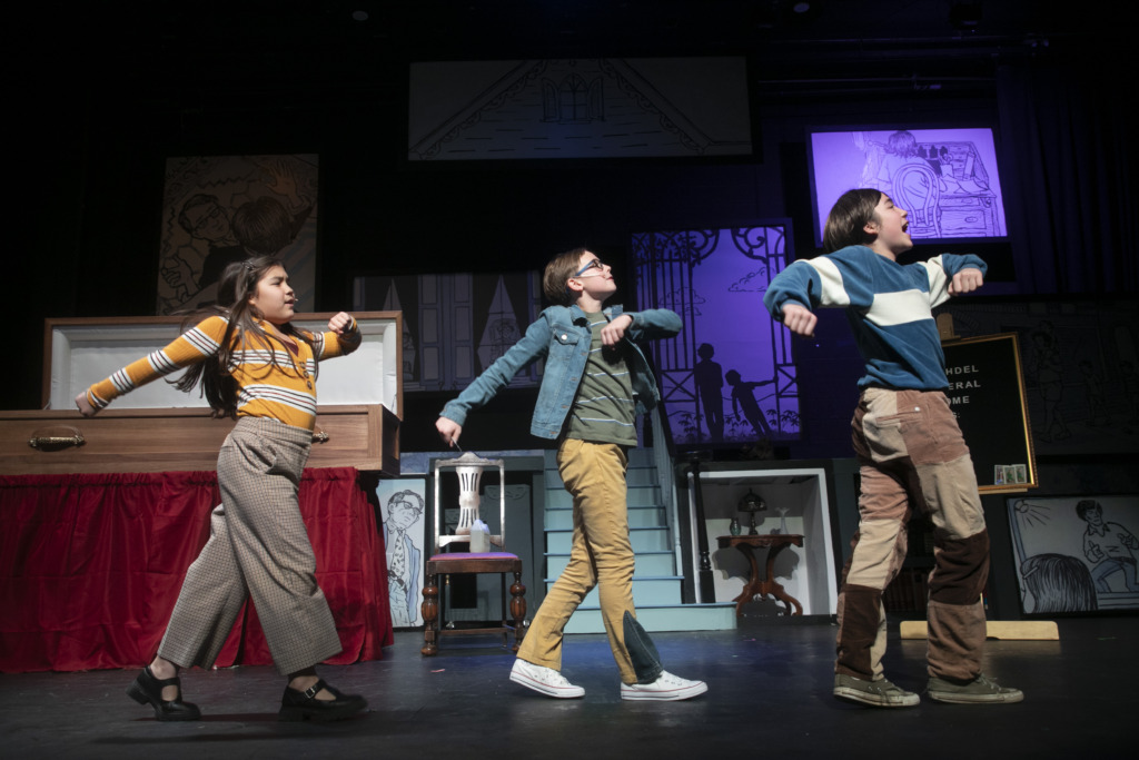 Caroline Anderson (left) as Small Alison with Cooper Johnsen (center) as John and Noah Anderson (right) as Christian in Fun Home at Silhouette Stages 📷 Shealyn Jae Photography
