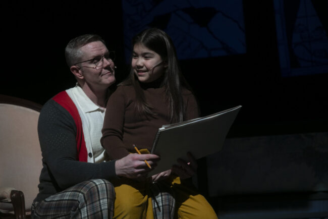 Michael McGovern (left) as Bruce and Caroline Anderson (right) as Small Alison in Fun Home at Silhouette Stages 📷 Shealyn Jae Photography