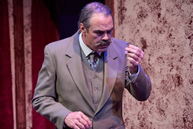 Greg Guyton as Hercules Poirot in Murder On The Orient Express at Dundalk Community Theatre 📷 Trent Haines-Hopper 