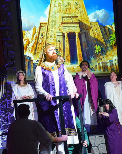 Matthew Monaghan (center) as Ramses in The Prince of Egypt at Woods Memorial Presbyterian