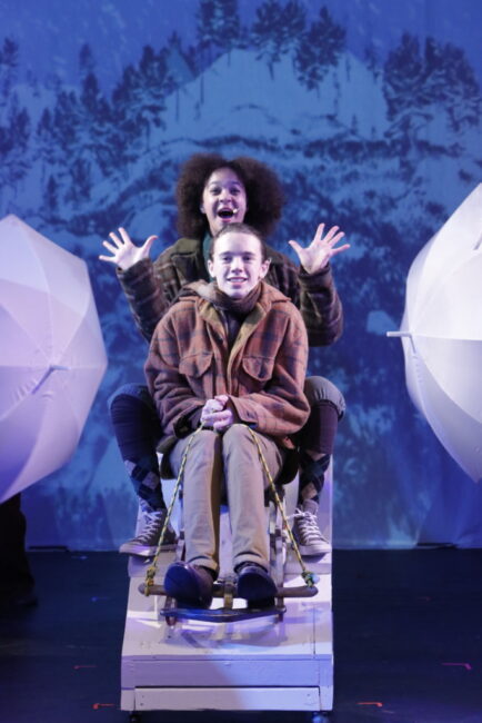 Amelia Trageser Campbell (back) as Frog and Brayden Katzenberger (front) as Toad in A Year With Frog and Toad at Children's Playhouse of Maryland 📷 Kelly Carlson