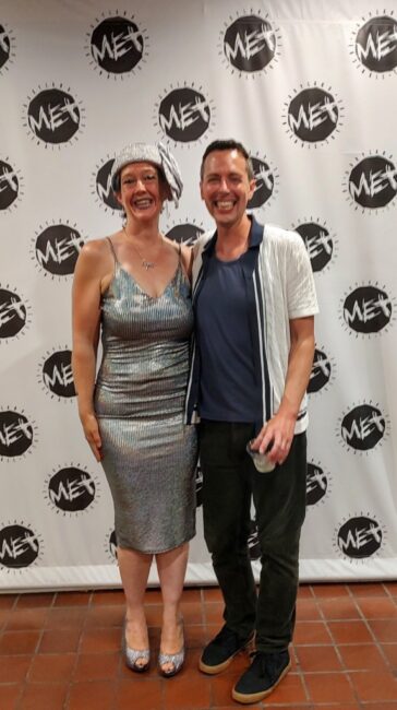 TheatreBloom's Amanda Gunther (left) with Jeremy Myers (right) at the opening night of Every Brilliant Thing at Maryland Ensemble Theatre