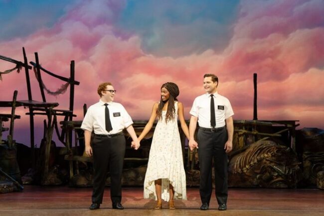 (L to R) Jacob Aune, Charity Arianna, and Sam McLellan in the company of THE BOOK OF MORMON North American tour đź“· Julieta Cervante