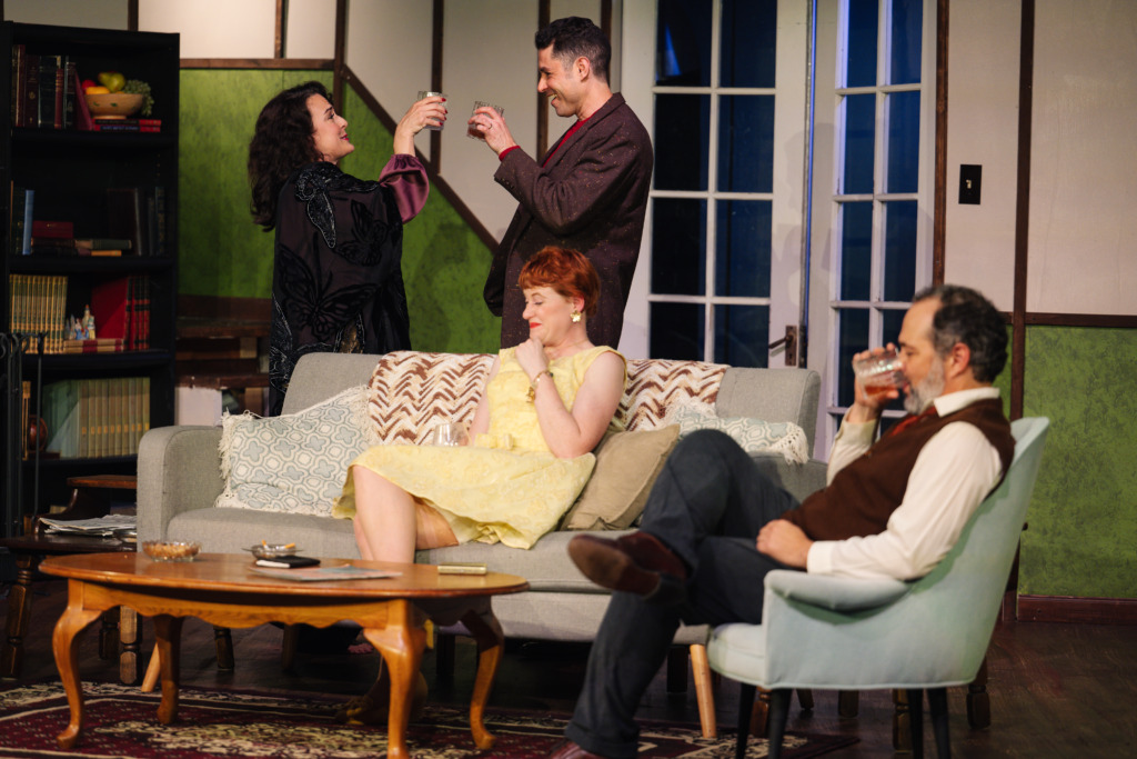 (L to R) Gillian Shelly as Martha, Steven Todd Smith as Nick, Maureen O'Neal as Honey, and Aaron Angelo as George in Who's Afraid of Virginia Woolf at Ardeo Theatre Company đˇMichael Mason Studios