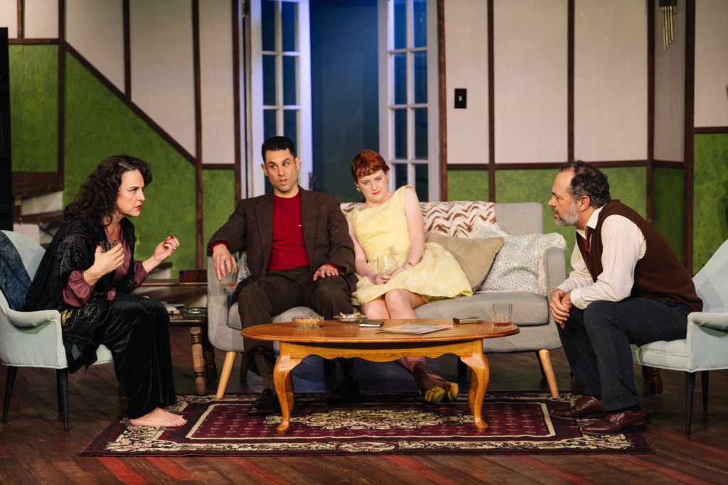 (L to R) Gillian Shelly as Martha, Steven Todd Smith as Nick, Maureen O'Neal as Honey, and Aaron Angelo as George in Who's Afraid of Virginia Woolf at Ardeo Theatre Company đˇMichael Mason Studios