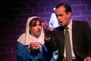 Morgan Wenerick (left) as Agnes and Mark Kozlowski (right) as Jeremy in The Divine Sister at Vagabond Players 📷 Shealyn Jae Photography
