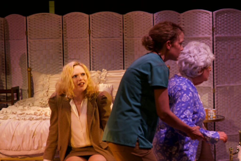 Josefina Olsavsky (left) as C with M. Eden Walker (center) as B and Elizabeth Levy Malis (left) as A in Three Tall Women at WFB Productions 📷 Teagle Walker