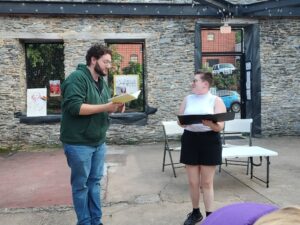 Eric Jones (left) as Rev Chasuble and Kayla Swain (right) as Miss Prism; The Importance of Being Earnest