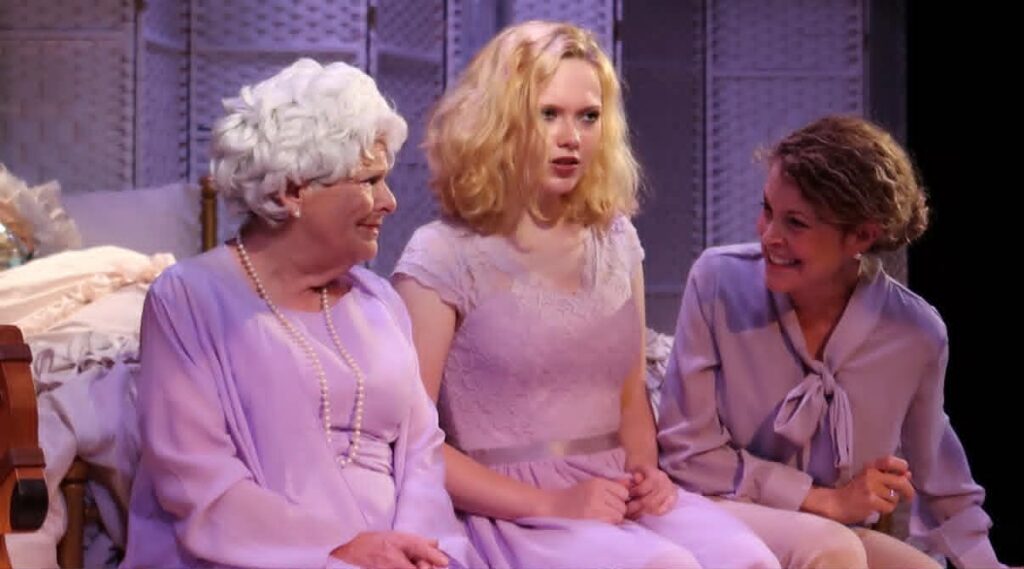 Elizabeth Levy Malis (left) as A, with M. Eden Walker (center) as B and Josefina Olsavsky (right) as C in Three Tall Women at WFB Productions 📷 Teagle Walker