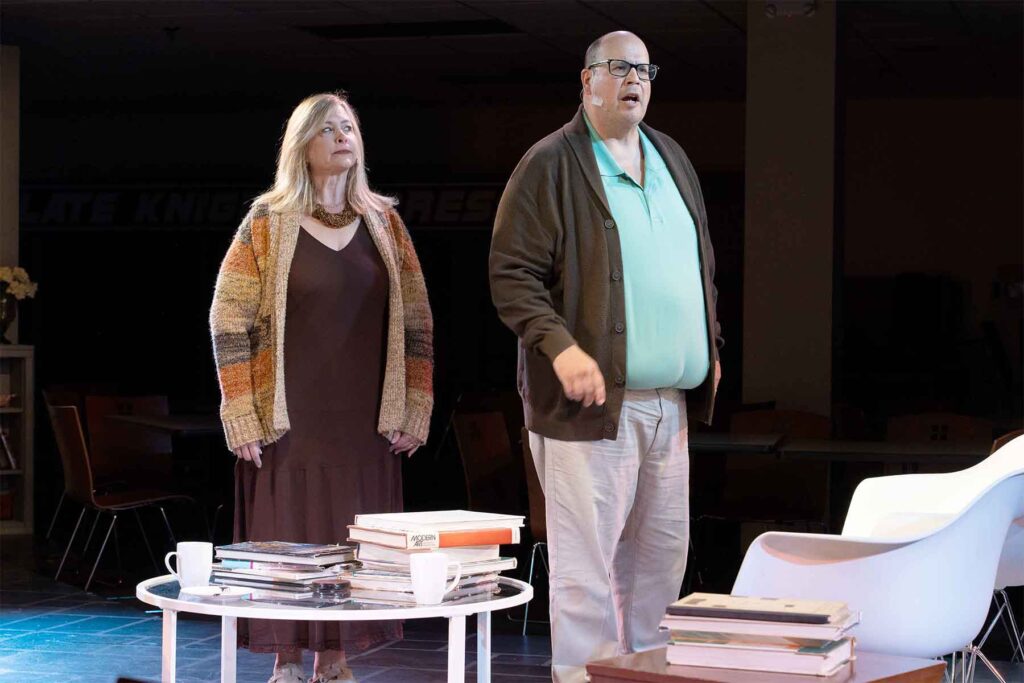 Laura Weeldreyer (left) as Veronica and Hoss Parvizian (right) as Michael in God of Carnage at Cockpit in Court đ· Trent Haines-Hopper/realgoodphotos.com
