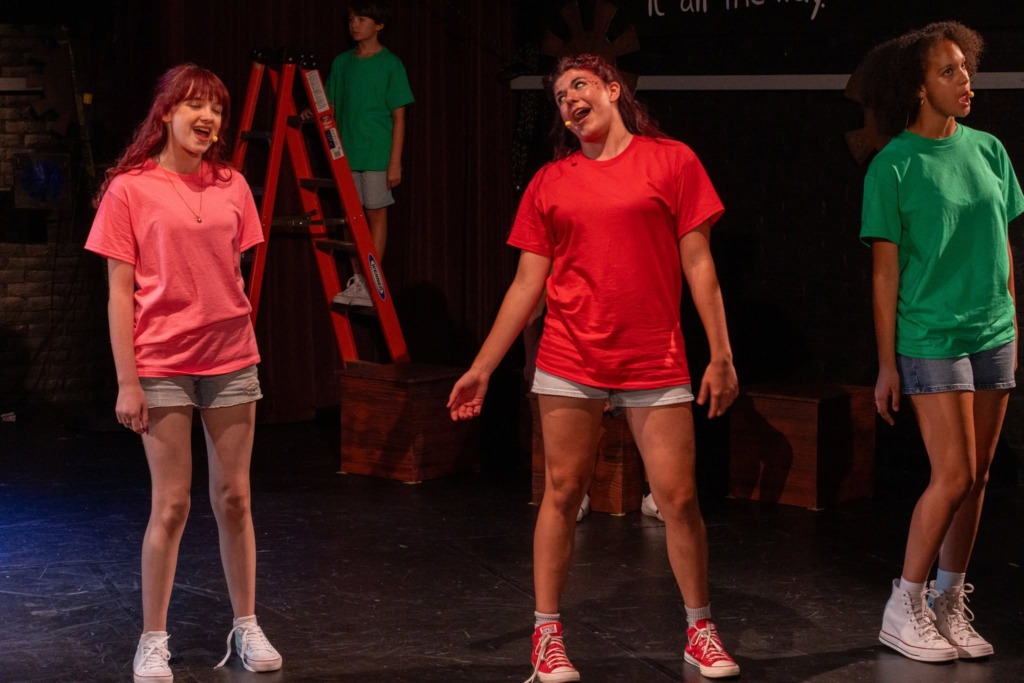 Scarlett Cook (left) with Gaby Cabatingan (center) and Amelia Trageser Campbell (right) and the cast of Dare to Dream at Cockpit in Court's Court Jesters đˇ Trent Haines Hopper