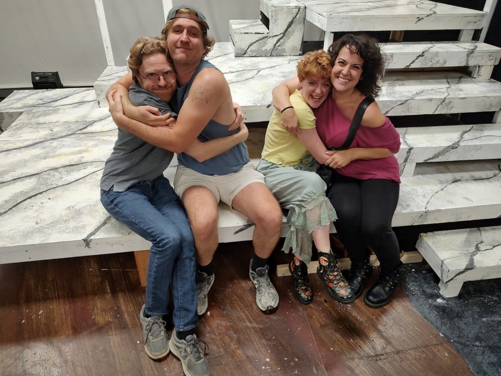 (L to R) Evan Crump, Jake Urtes, Maureen O'Neal, and Gillian Shelly at rehearsal for Much Ado About Nothing.