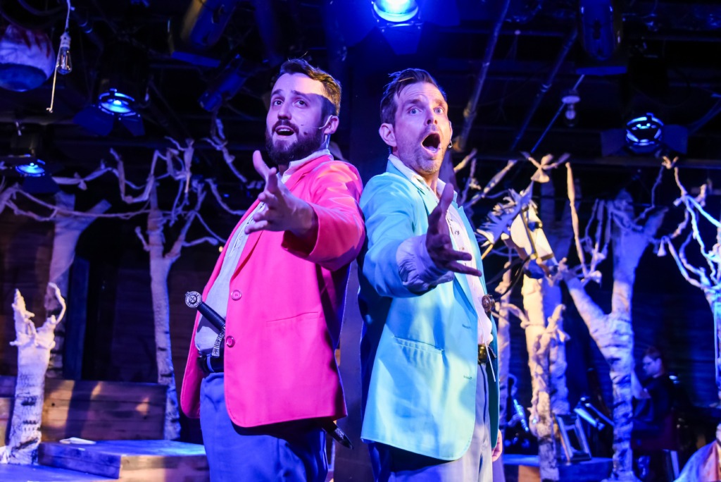 Joe Waeyaert (left) as Cinderella's Prince and Matt Baughman (right) as Rapunzel's Prince in Into The Woods at Maryland Ensemble Theatre 📷 Alan Kayanan