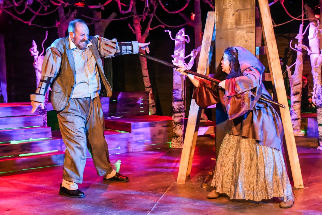 Bill Dennison (left) as The Mysterious Man and Karli Cole (right) as The Witch in Into The Woods at Maryland Ensemble Theatre 📷 Alan Kayanan