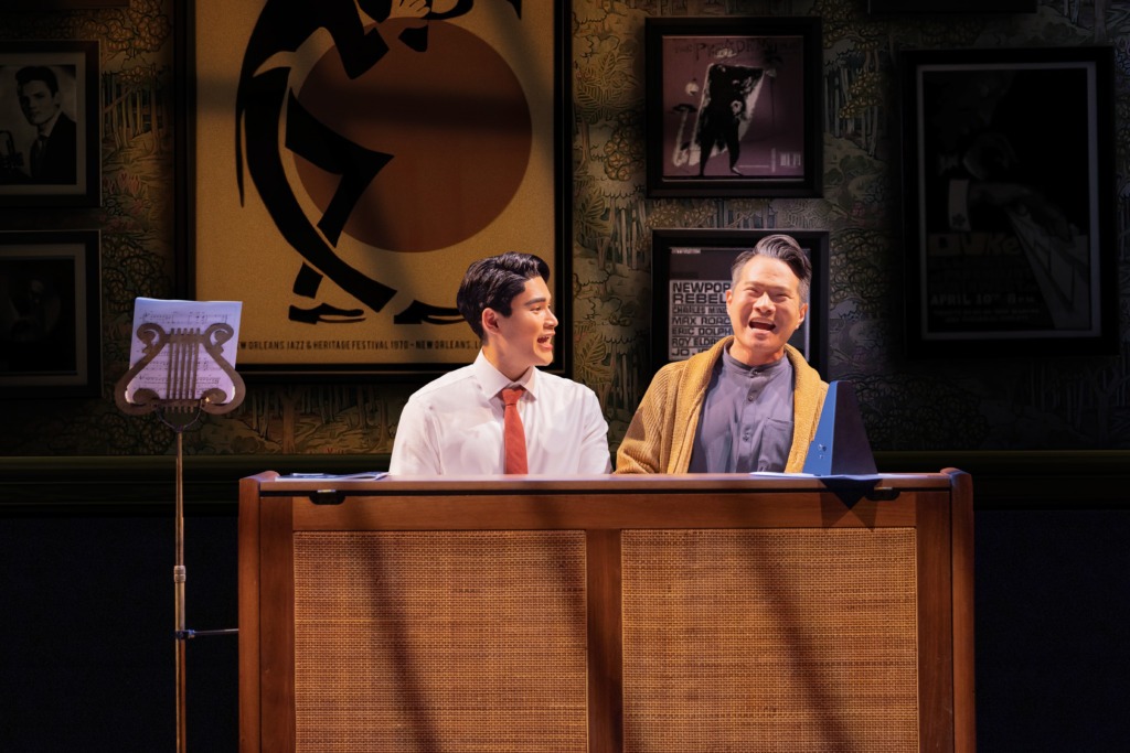 Steven Huynh (left) as Oliver and James Seol (right) as James in the North American National Tour of Maybe Happy Ending đ· Evan Zimmerman